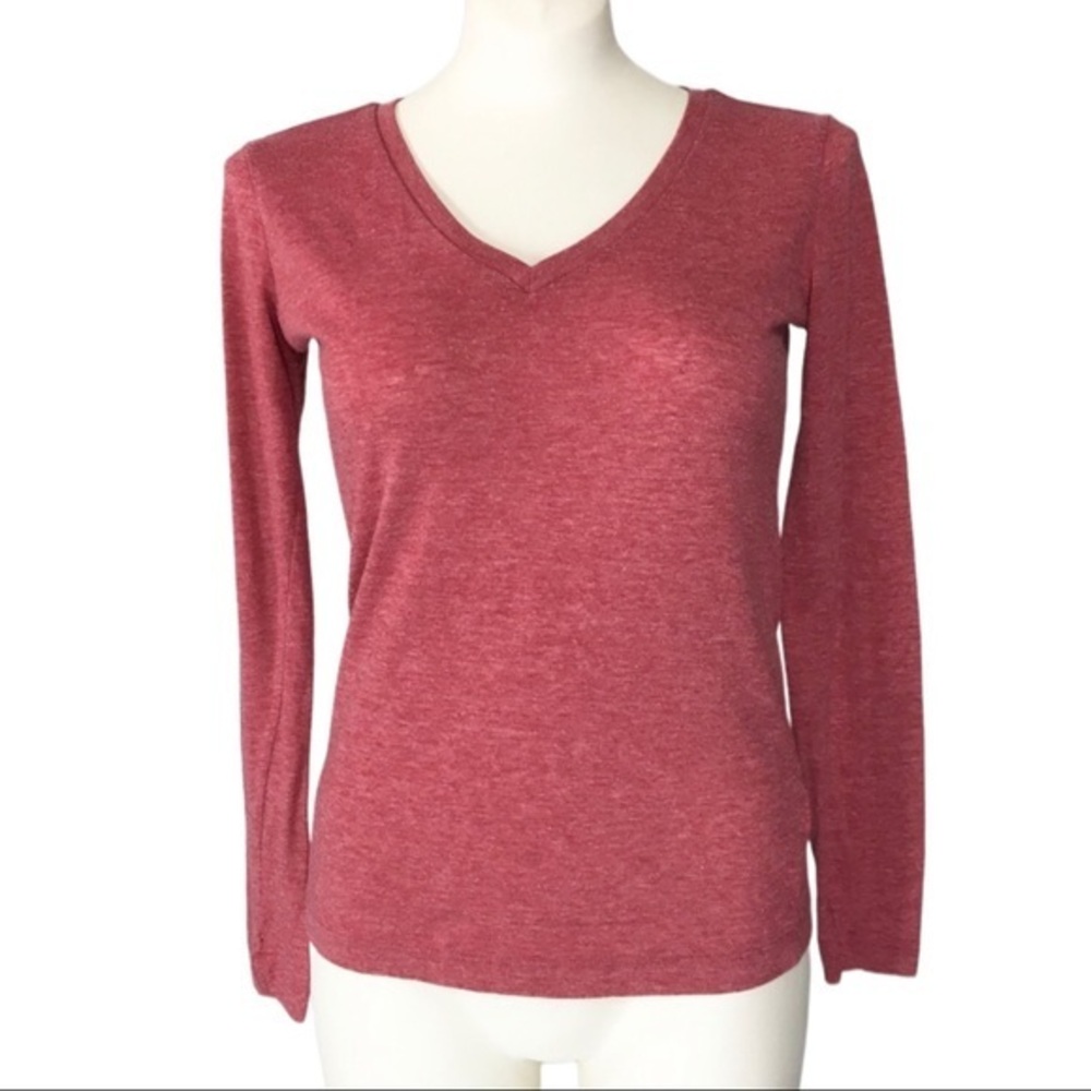 XXI Essentials Coral Pink T Shirt Top M Forever 21 Woman’s Long Sleeves V Neck